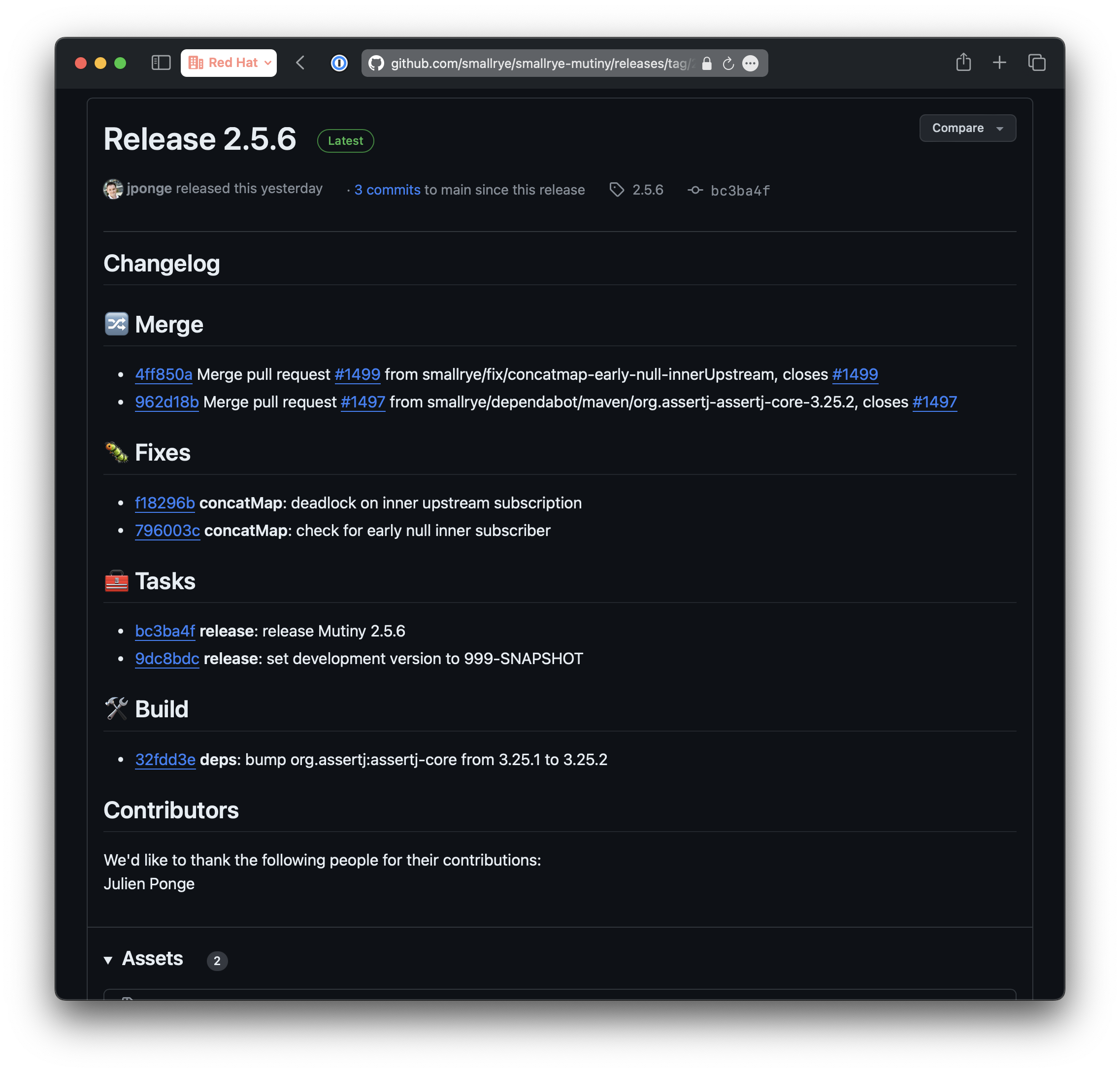 Changelog of the release of Mutiny 2.5.6